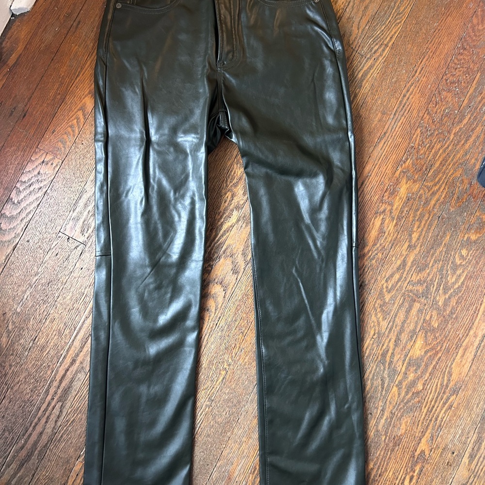 GAP High Rise Leather Pants in Dark Green